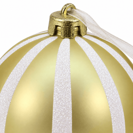 Christmas  -  Gold & White Fine Glitter Stripe Bauble - 15cm  -  60486236