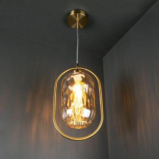 Lights  -  Genoa Satin Brass Amber Glass Pendant Light  -  60006149