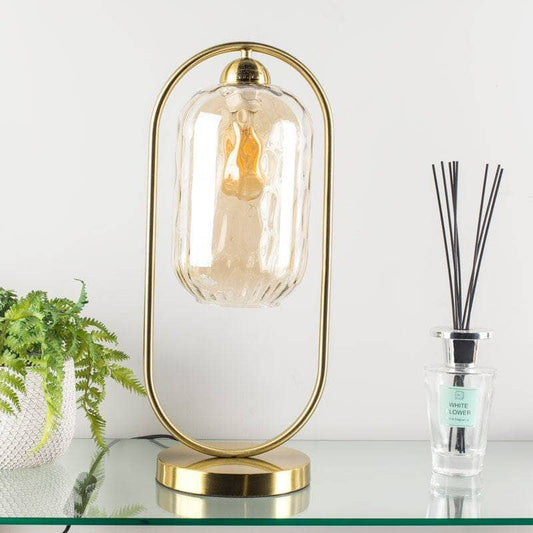 Lights  -  Genoa Satin Brass Amber Glass Table Lamp  -  60006147