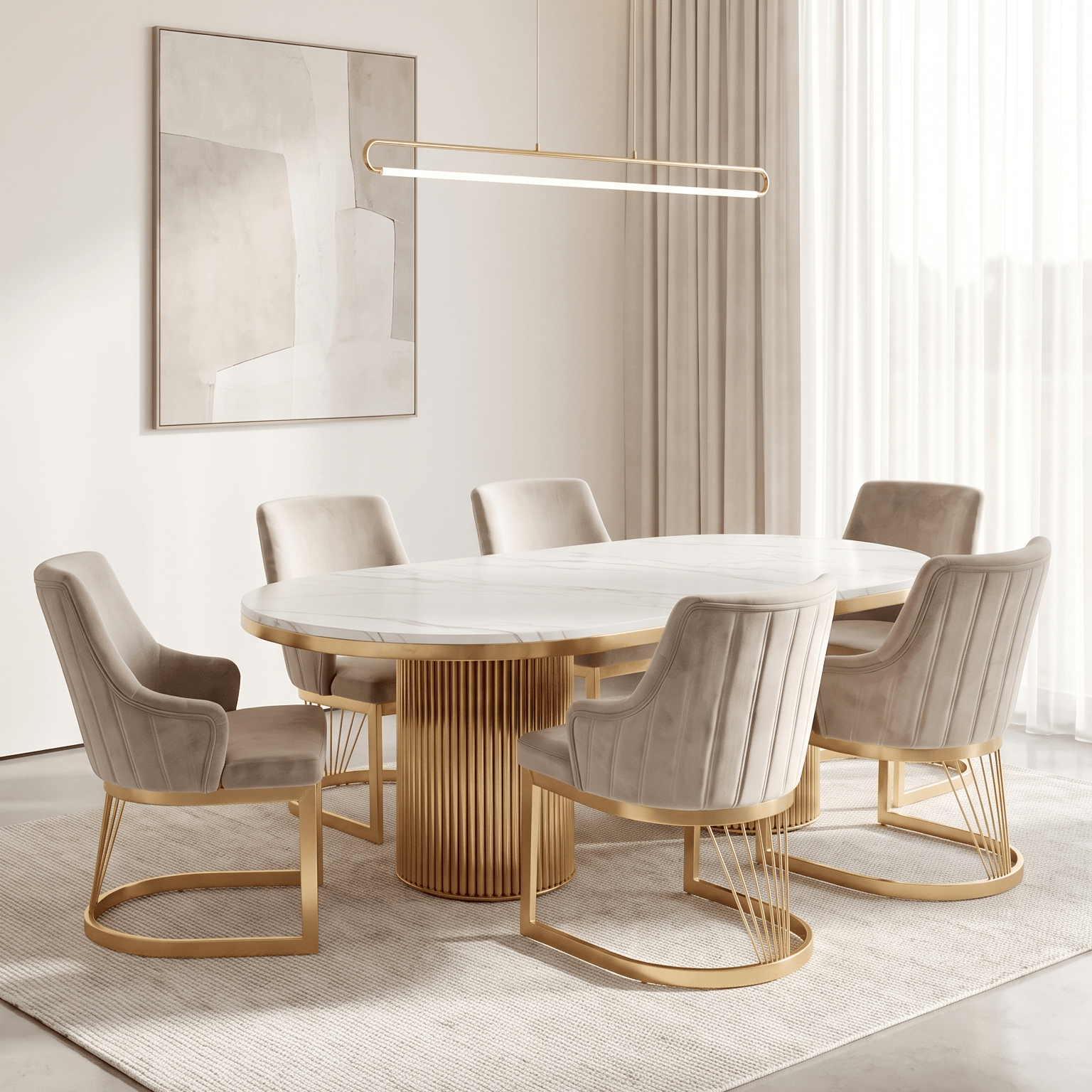 Furniture  -  Luca 2m Dining Table & 6 Chairs - Gold  -  60485569