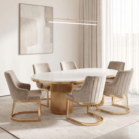 Furniture  -  Luca 2m Dining Table & 6 Chairs - Gold  -  60485569
