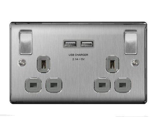 DIY  -  Nexus Metal Brushed Steel Double Switch And Double Usb Port  -  50110582