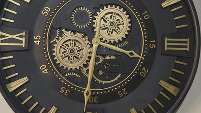 Black & Gold Gears Wall Clock - 59cm