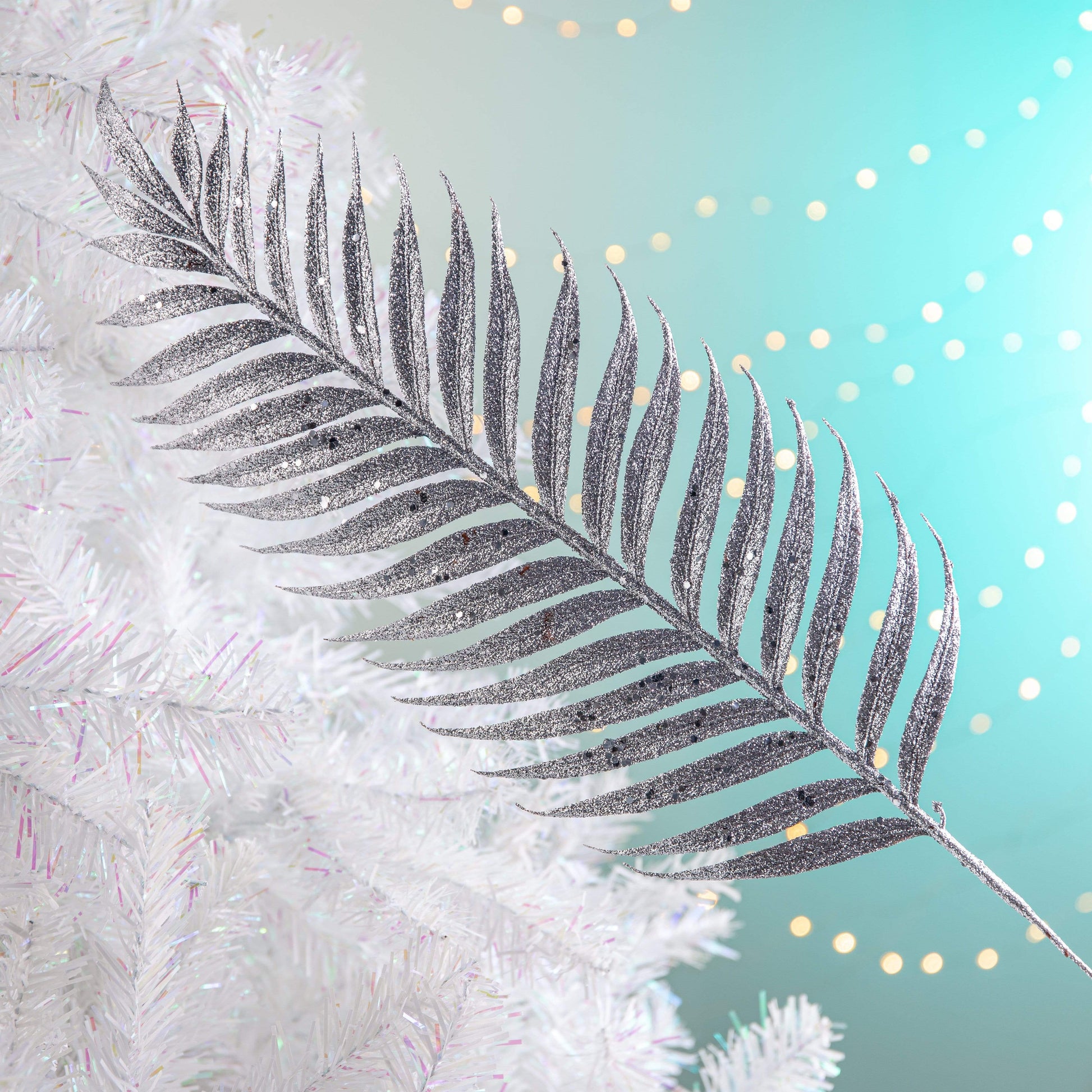 Christmas  -  Silver Sequin and Glitter Artificial Fern Branch Decoration - 76cm  -  60000908