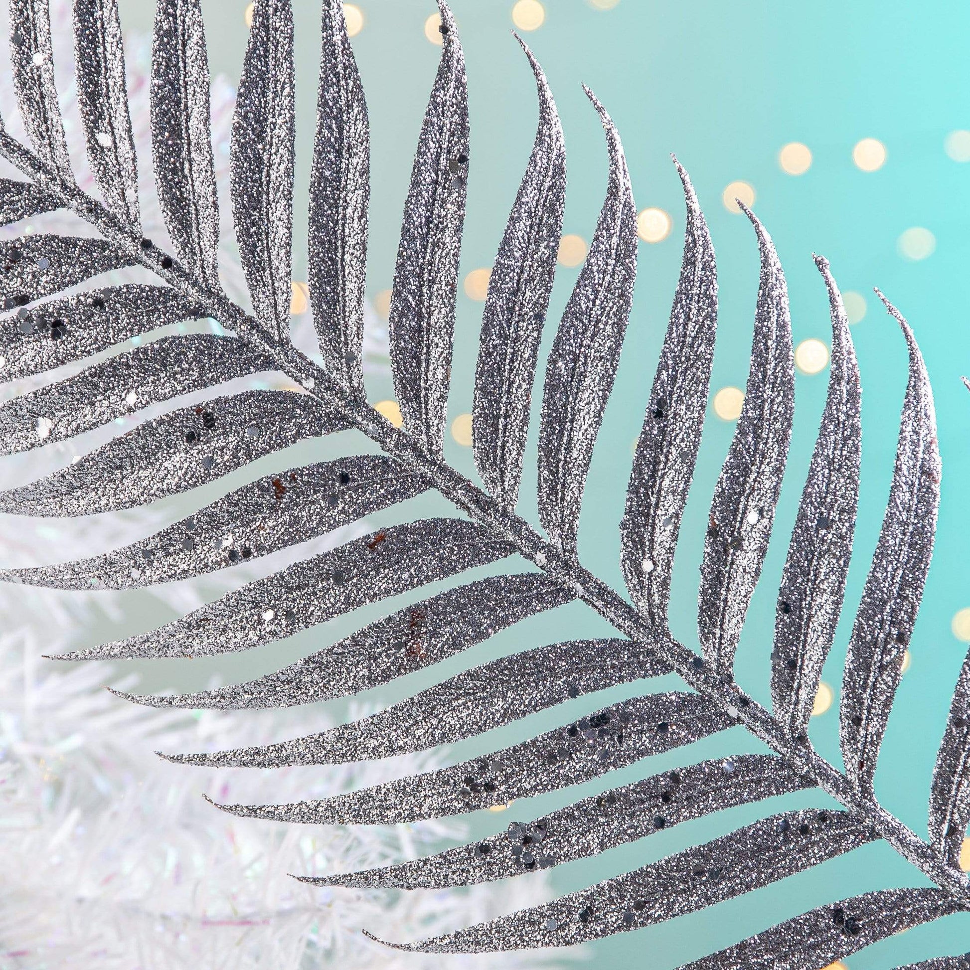 Christmas  -  Silver Sequin and Glitter Artificial Fern Branch Decoration - 76cm  -  60000908
