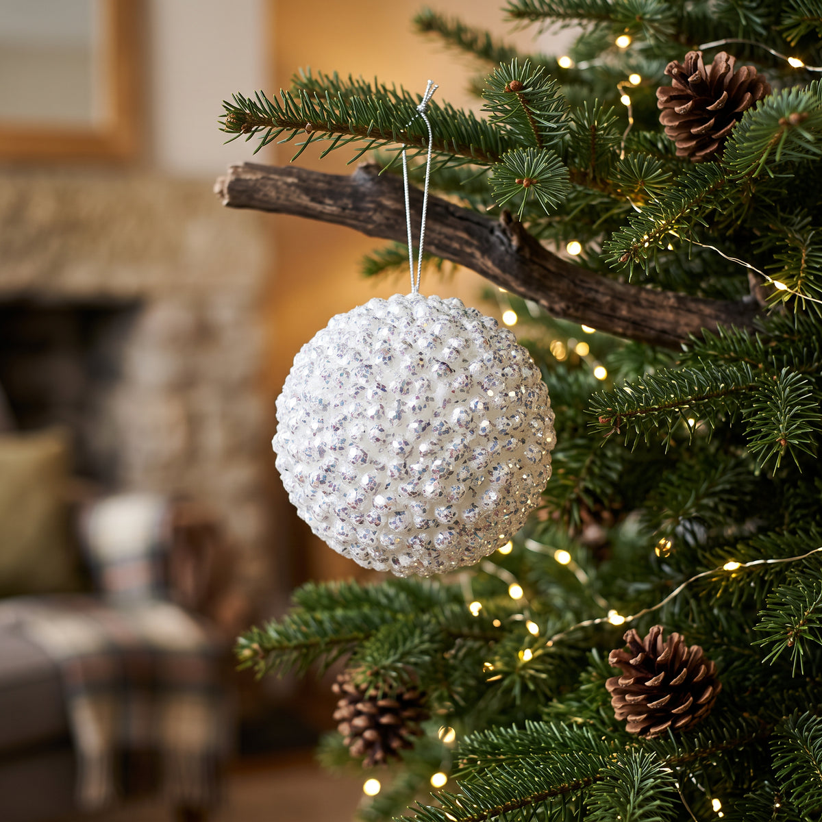 Foam Cluster Bauble - White Glitter - 15cm