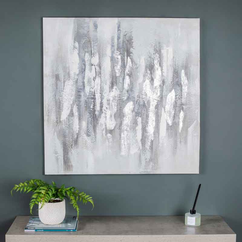 Pictures  -  Abstract Canvas Silver Grey White - 90x90cm  -  60005083