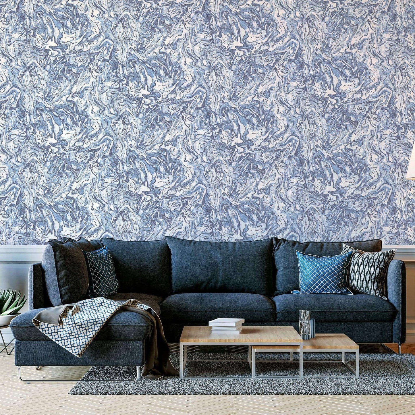 Wallpaper  -  Arthouse Liquid Marble Navy Wallpaper - 693902  -  50156230