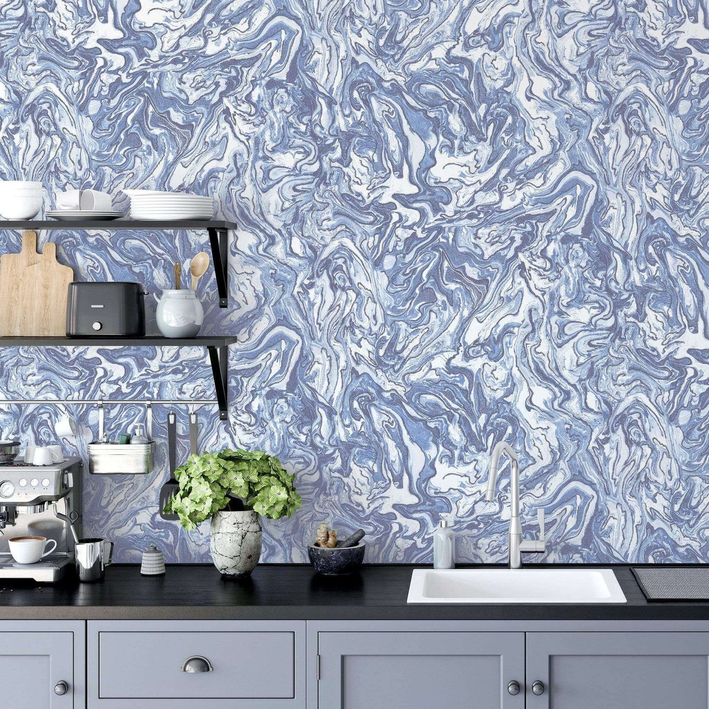 Wallpaper  -  Arthouse Liquid Marble Navy Wallpaper - 693902  -  50156230