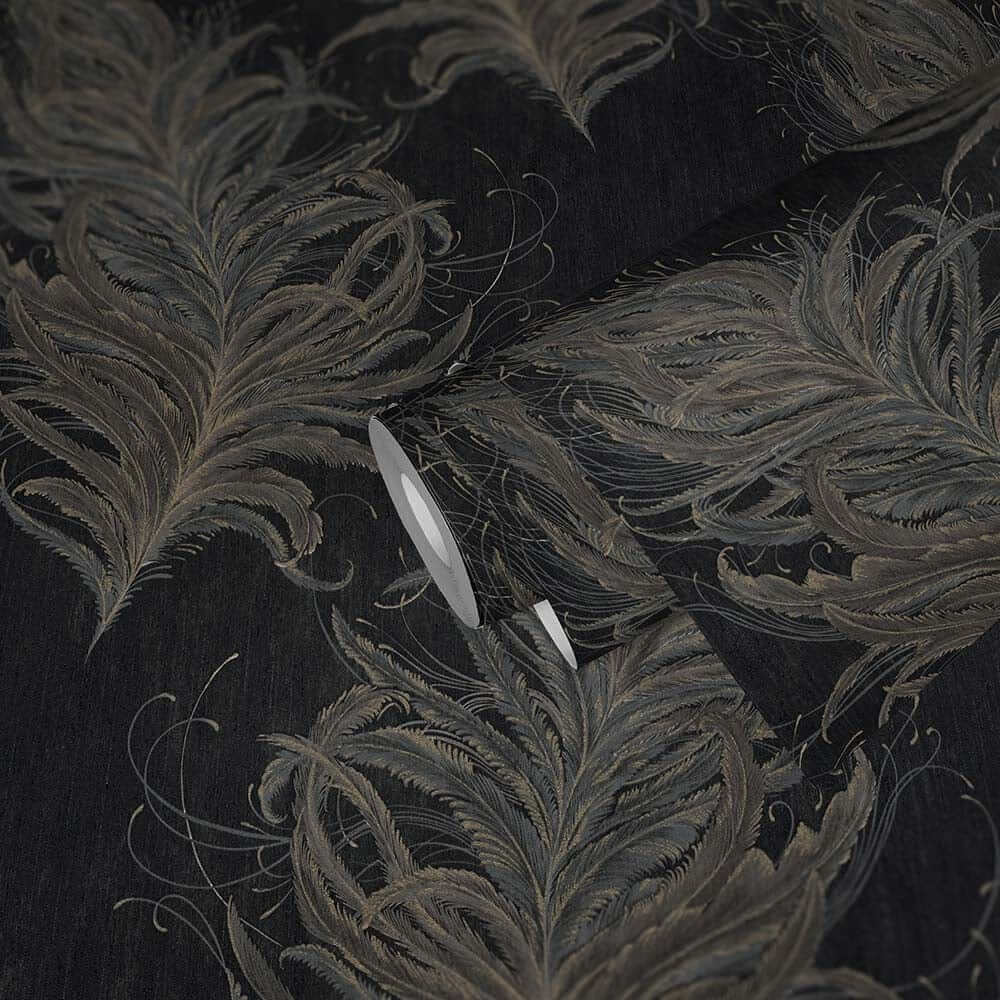 Wallpaper  -  AS Creation Mata Hari Feather Black Wallpaper - 380094  -  60001852