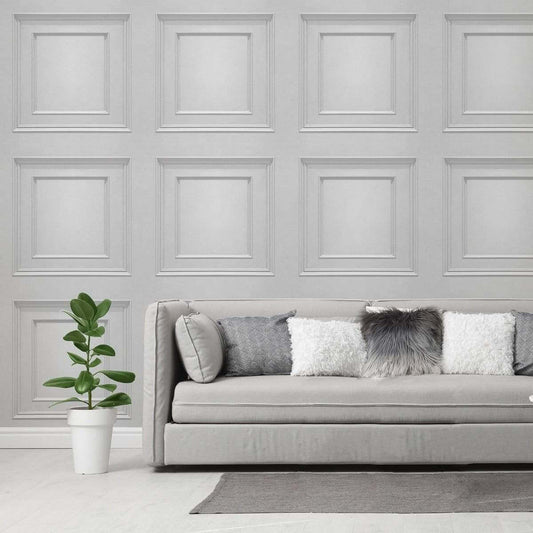 Wallpaper  -  Belgravia Amara Panel Silver Wallpaper - 7376  -  60000013
