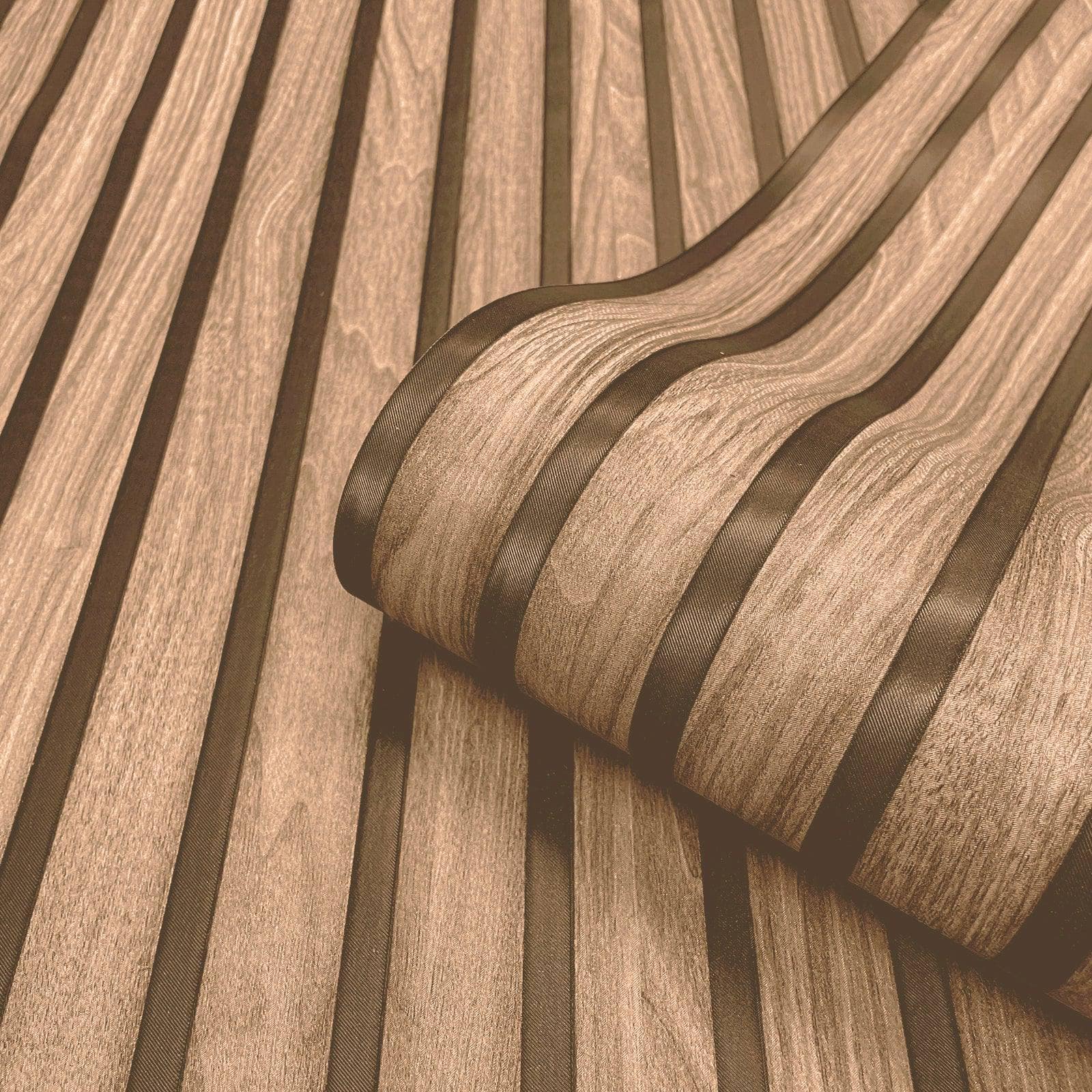 Wallpaper  -  Belgravia Woodslat Walnut Wallpaper - 2920  -  60003841