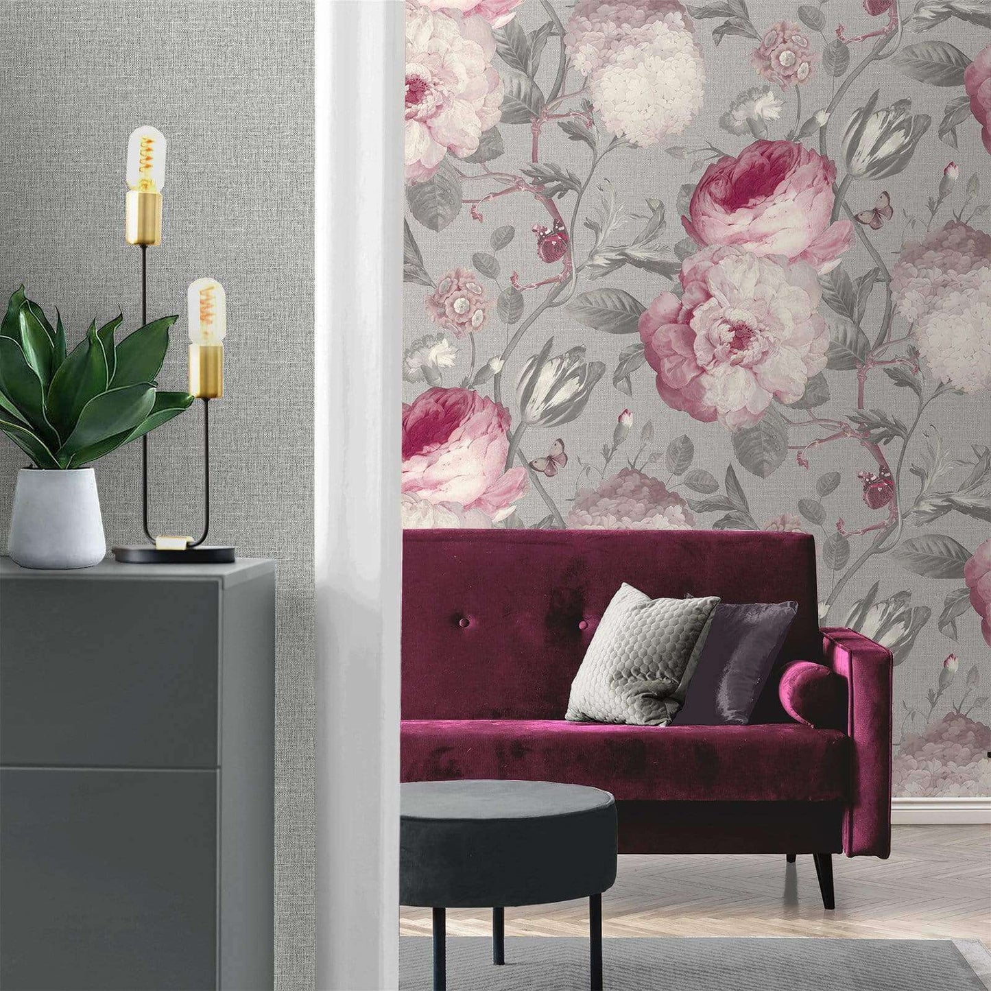 Wallpaper  -  Belgravia Giorgia Floral Silver Pink Wallpaper - 8113  -  50156256