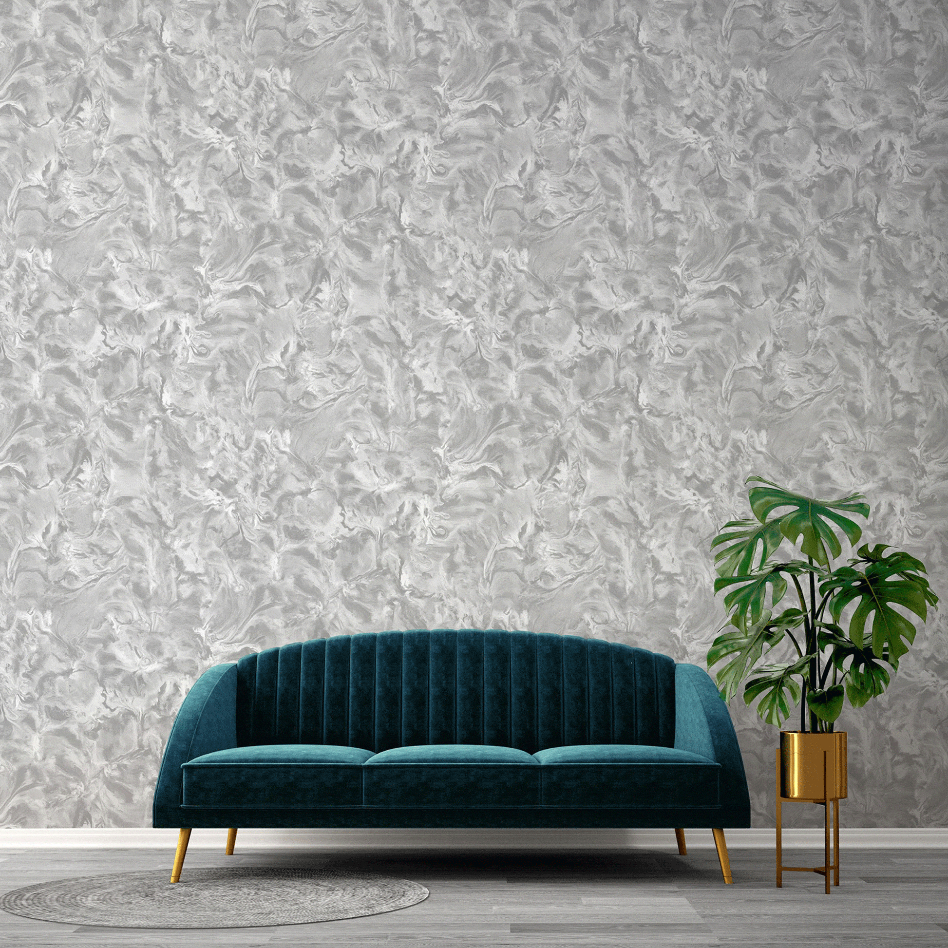 Wallpaper  -  Belgravia Lusso Swirls Silver Wallpaper - 303  -  50156254