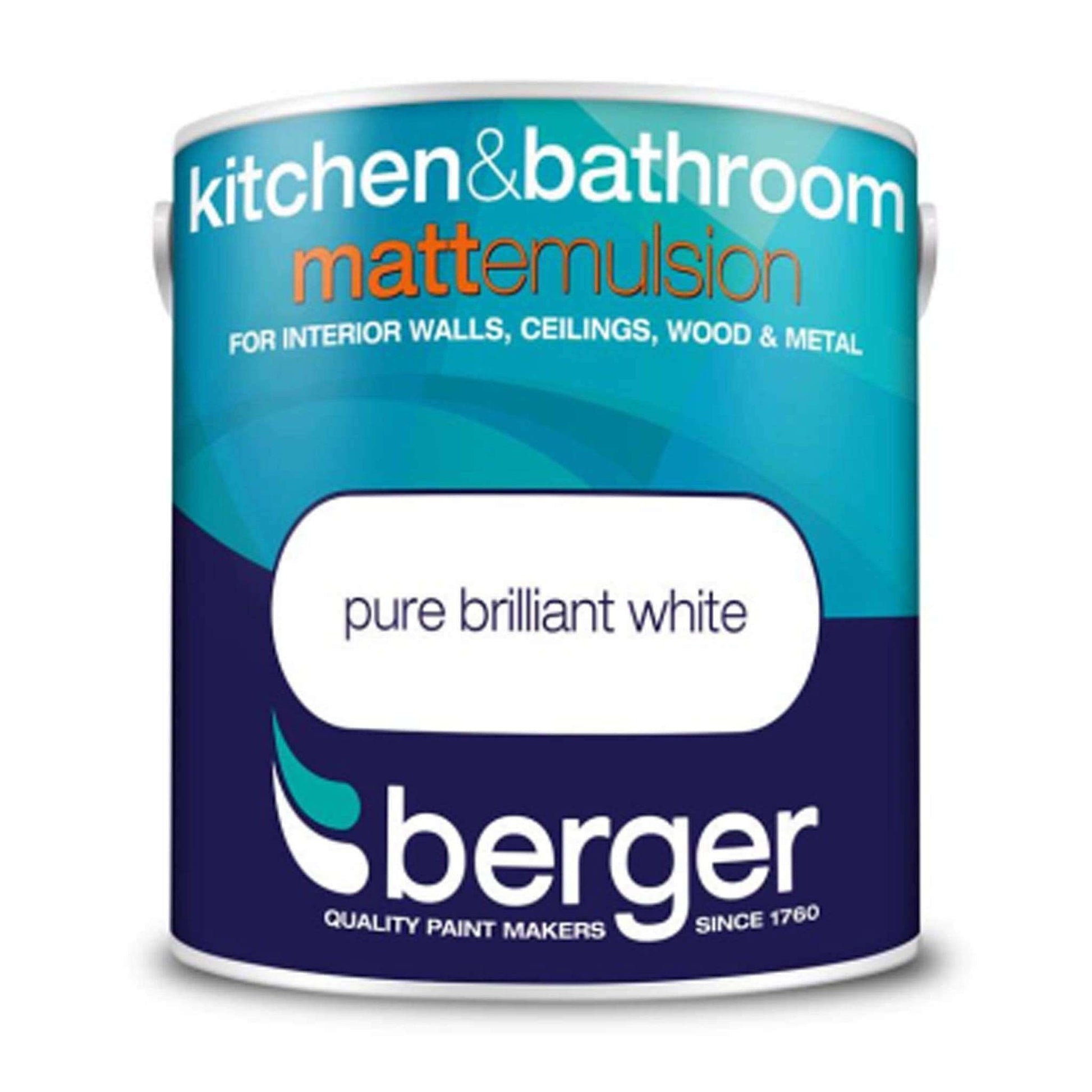 Paint  -  Berger Kitchen And Bathroom Brilliant White Matt Paint 2.5L  -  50091377