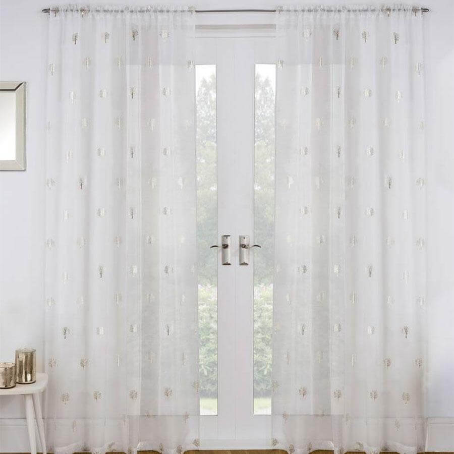 Homeware  -  Birch Tree Cream Voile Panel Curtain  - 