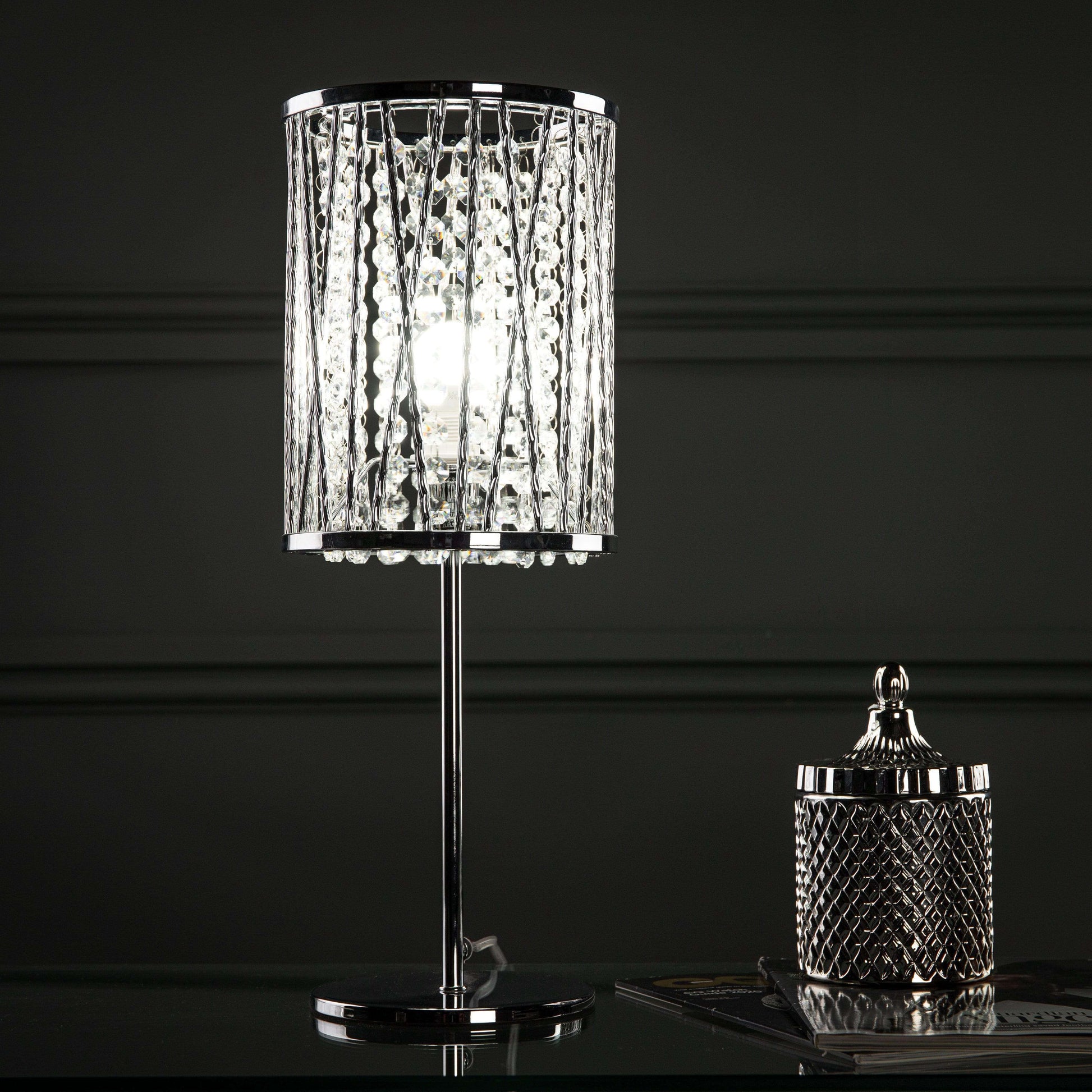 Lights  -  Chrome Elise Crystal Drop Table Lamp  -  50152999
