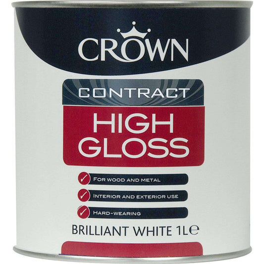 Paint  -  Crown Contract High Gloss Brilliant White Paint 1L  -  50145633