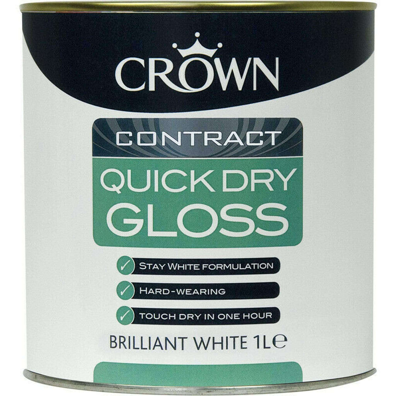 Crown Contract Quick Dry Gloss Brilliant White Paint 1L Taskers