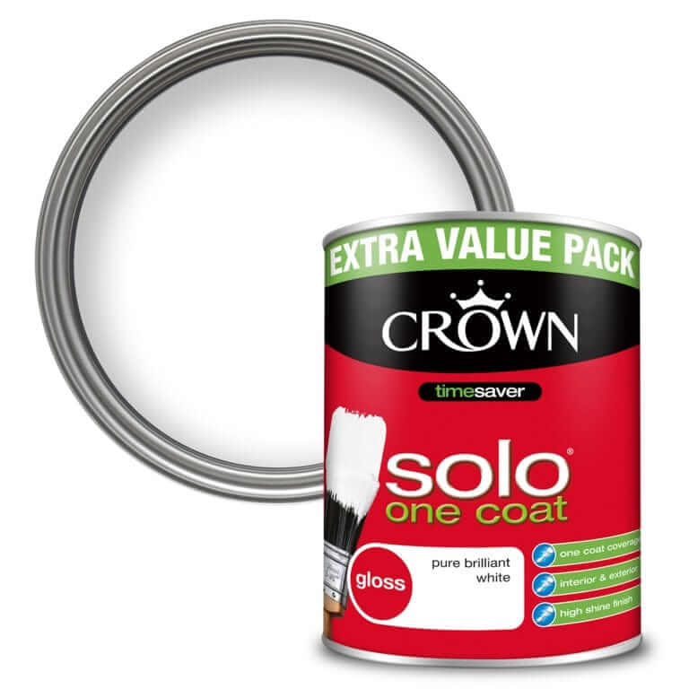 Paint  -  Crown Solo One Coat Gloss 1.25 Litre Brilliant White  -  00469524