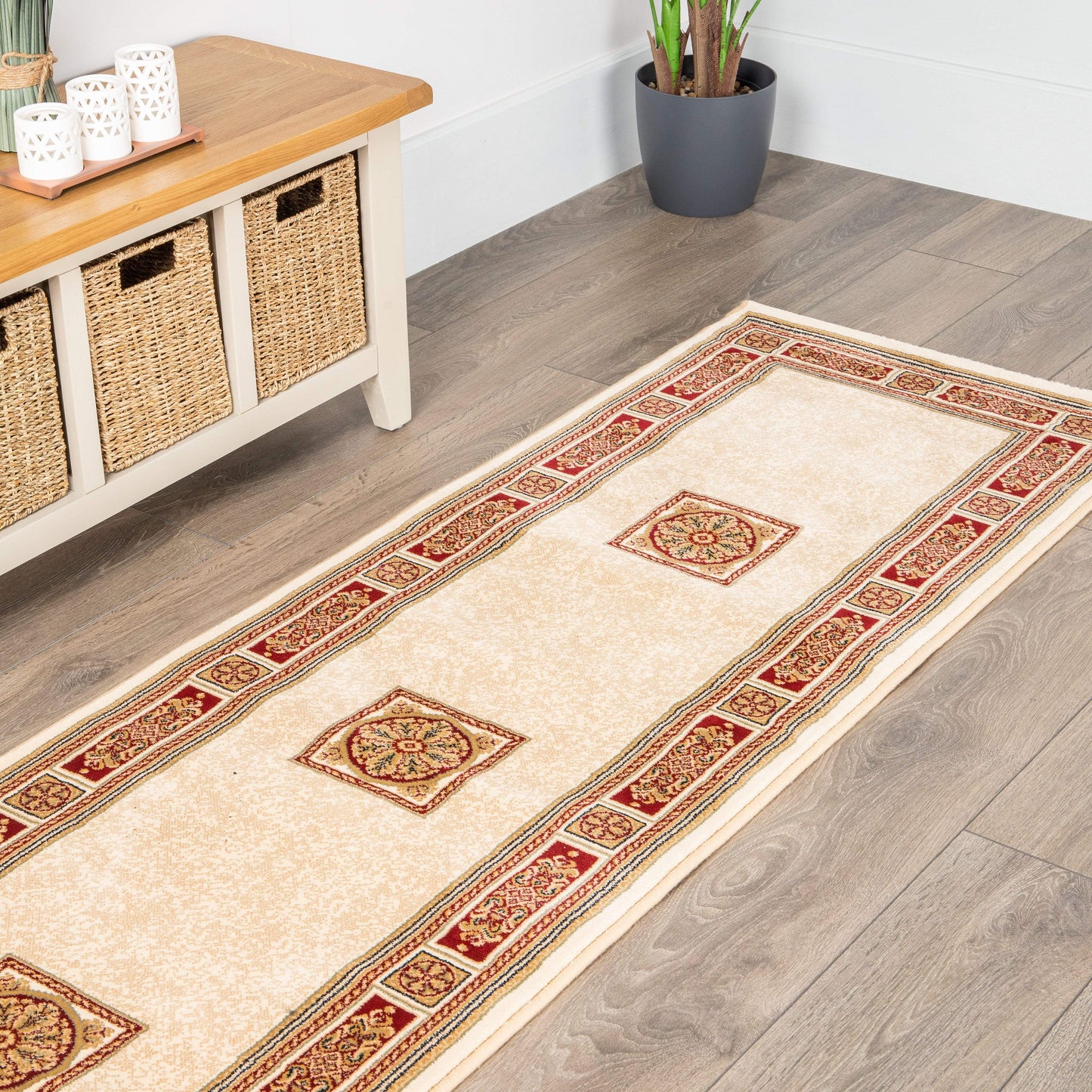 Rugs  -  Da Vinci Traditional Bordered Cream Red Rug - Multiple Sizes  - 