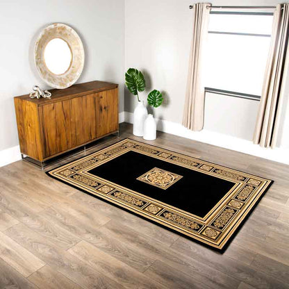 Rugs  -  Da Vinci Traditional Bordered Black and Gold Rug - Multiple Sizes  - 