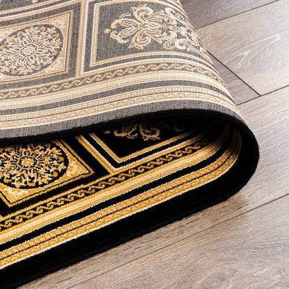 Rugs  -  Da Vinci Traditional Bordered Black and Gold Rug - Multiple Sizes  - 