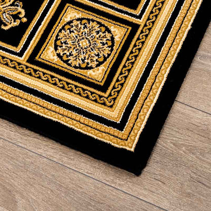 Rugs  -  Da Vinci Traditional Bordered Black and Gold Rug - Multiple Sizes  - 