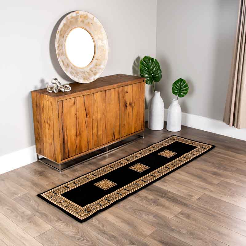 Rugs  -  Da Vinci Traditional Bordered Black and Gold Rug - Multiple Sizes  -  50141280