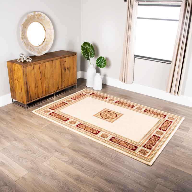 Rugs  -  Da Vinci Traditional Bordered Cream Red Rug - Multiple Sizes  -  60000082