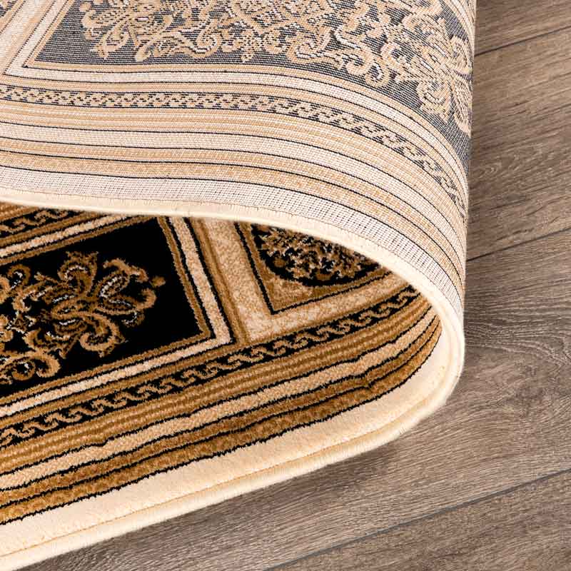 Rugs  -  Da Vinci Traditional Bordered Gold And Black Rug - Multiple Sizes  - 