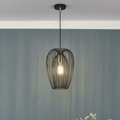 Lights  -  Ero Single Black & Chrome Pendant Ceiling Light  -  60001648