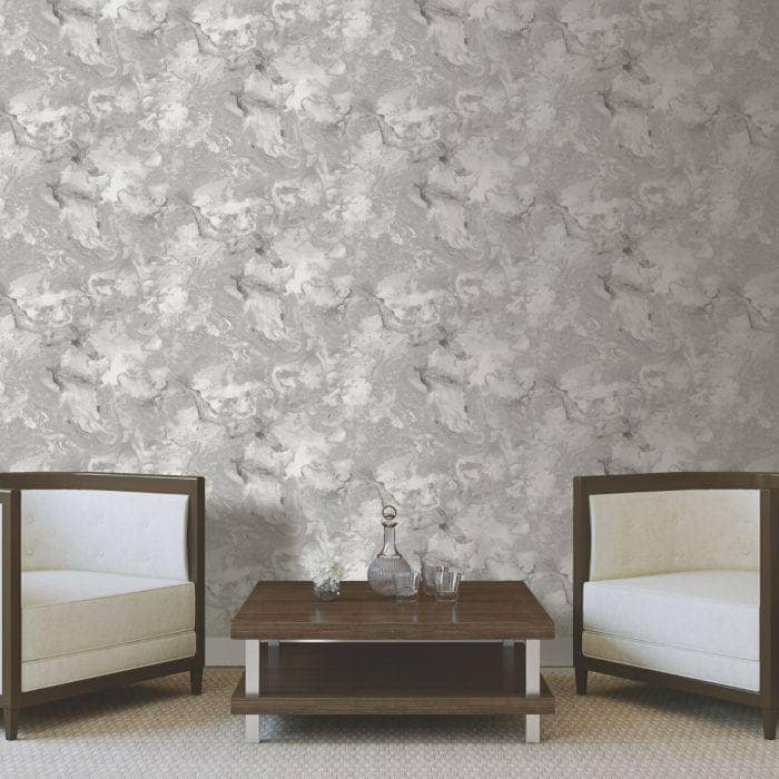 Wallpaper  -  Debona Liquid Marble Silver Wallpaper - 6355  -  60003875