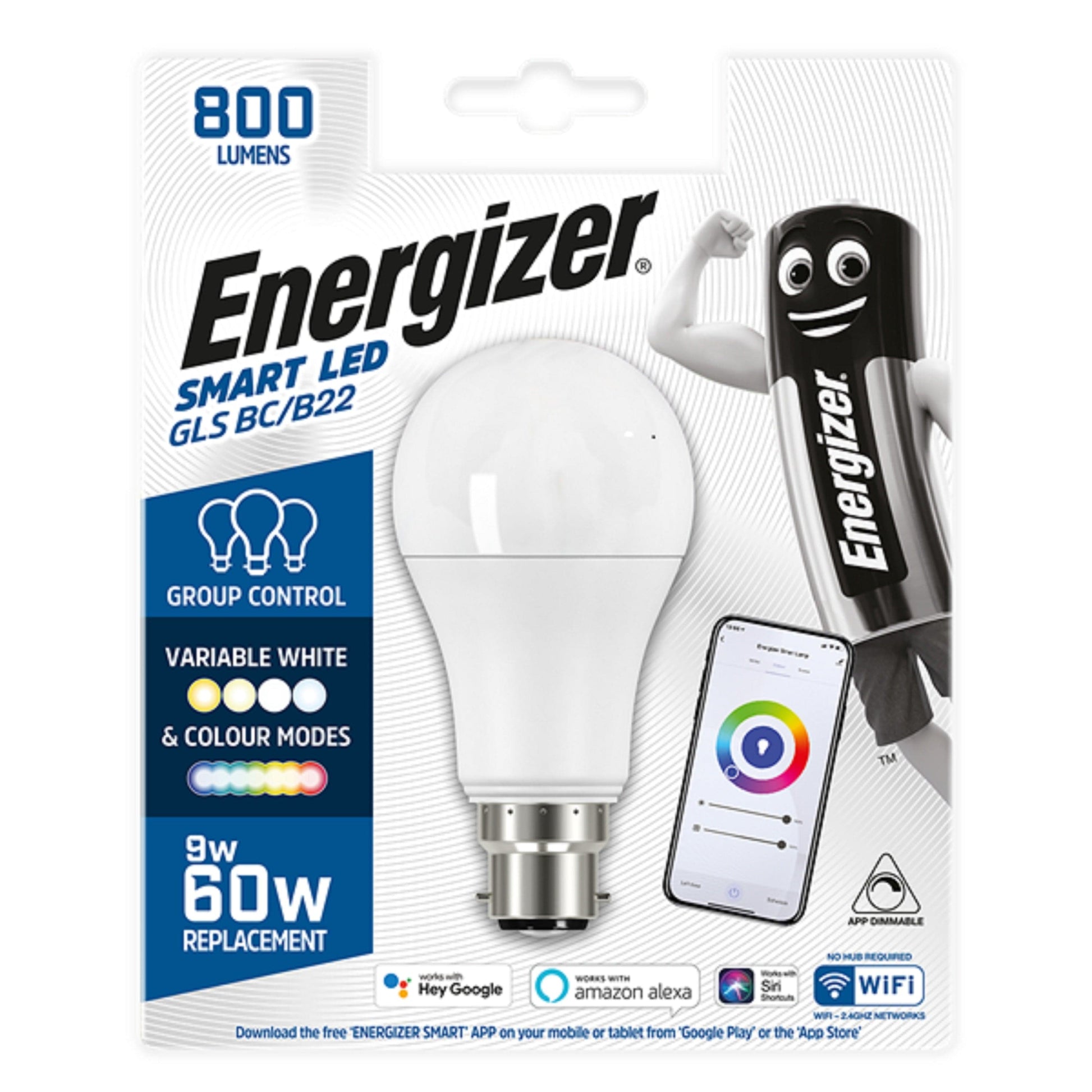 Lights  -  Energizer 9W Smart Led B22 Gls Bulb  -  60000185