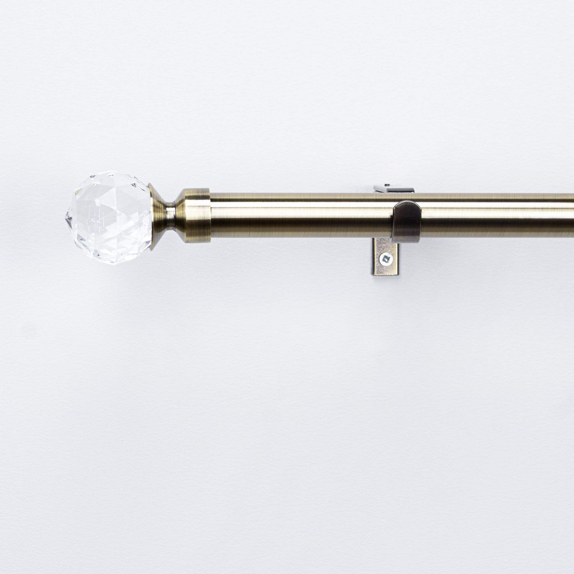Homeware  -  Extendable Antique Brass Pole With Crystal Finial  - 