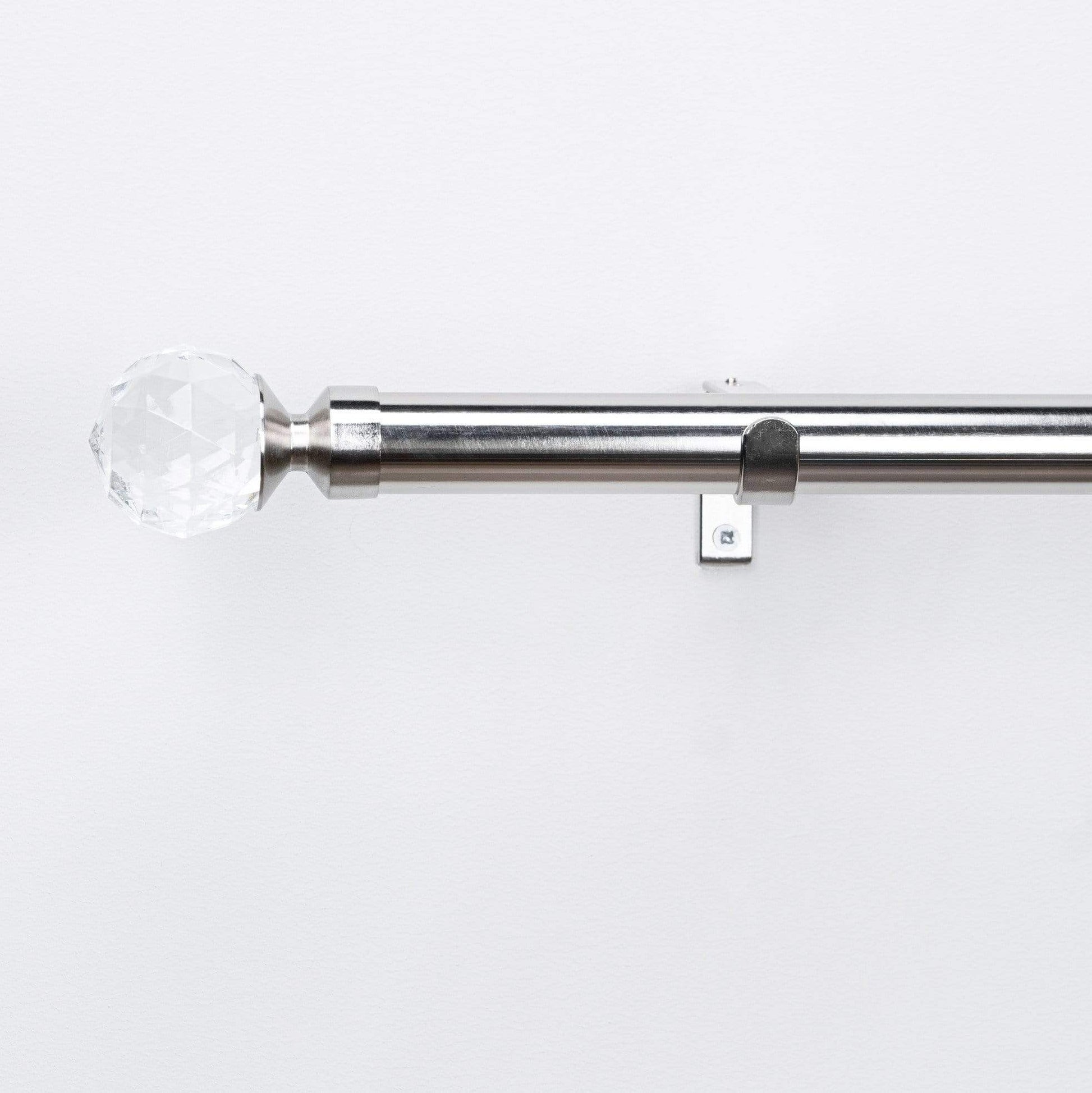 Homeware  -  Extendable Satin And Silver Curtain Pole With Crystal Finial  - 