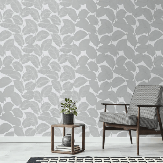 Wallpaper  -  FIne Decor LarsonLeaf Grey/Silver Wallpaper - FD42821  -  60000853