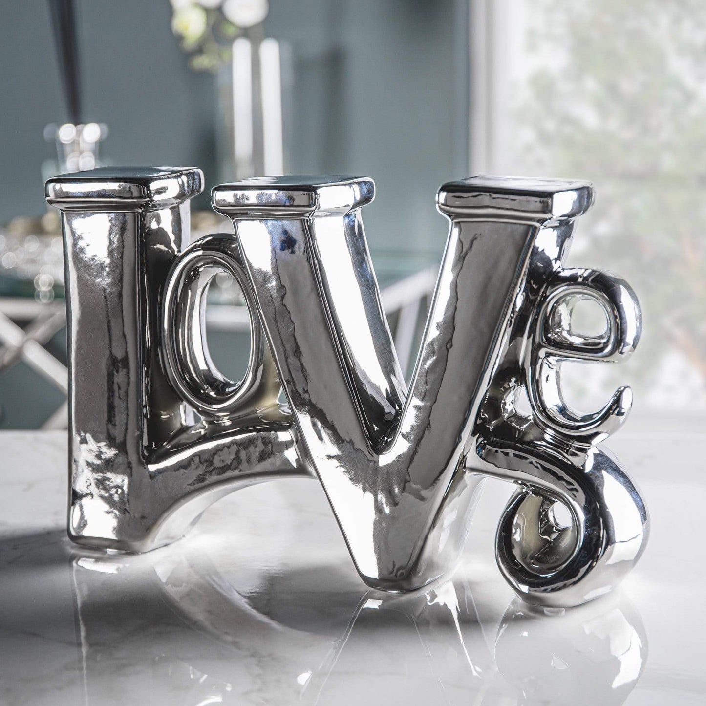 Homeware  -  Febland 20.5Cm Ceramic Silver Love Sculpture  -  50107604