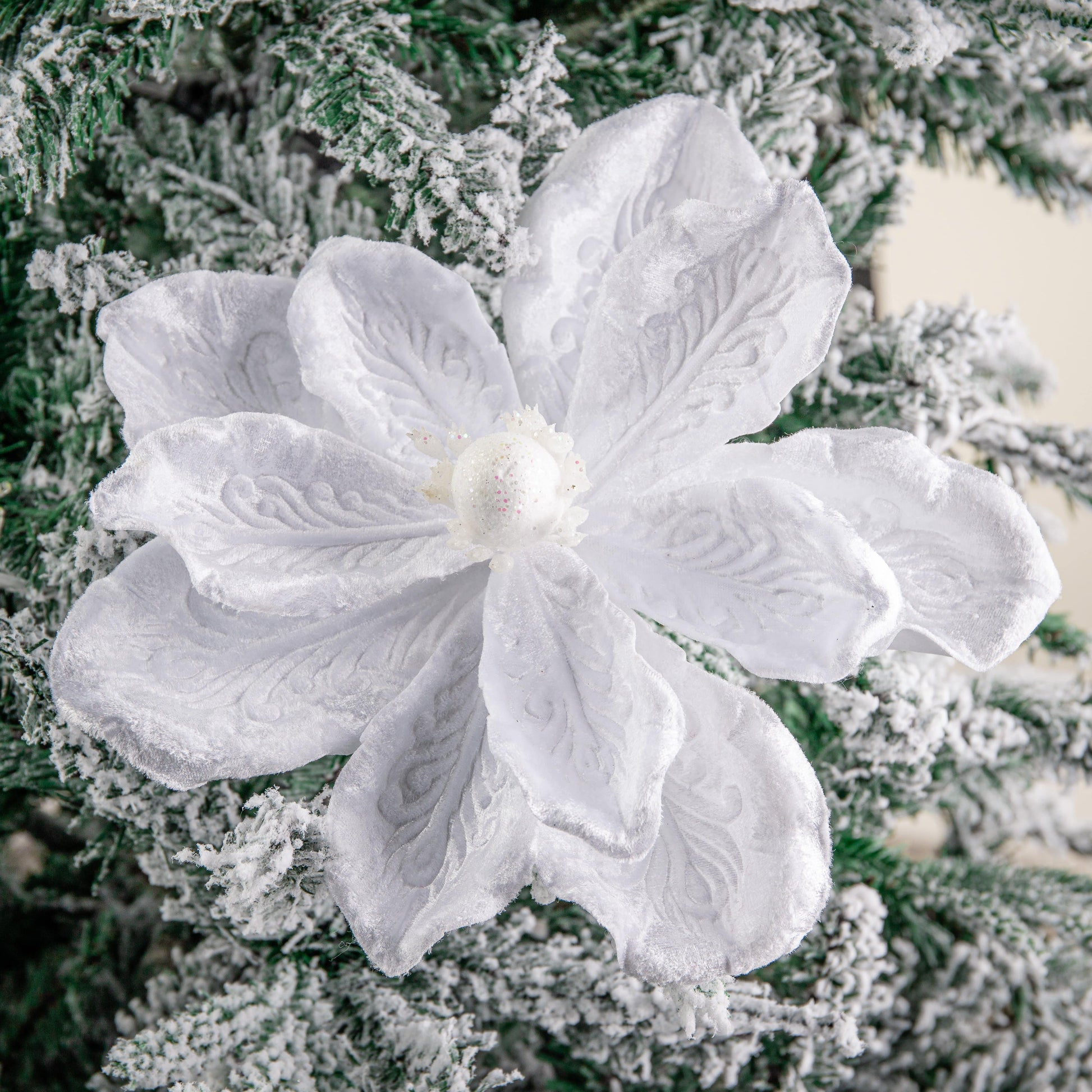 White Magnolia ClipOn Christmas Tree Flower Decoration 40cm