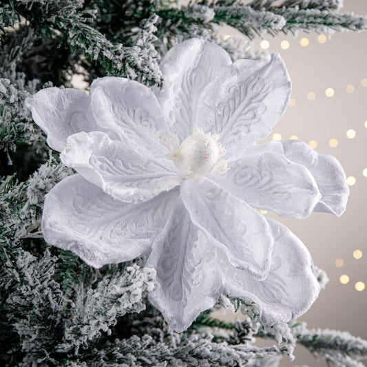 Christmas  -  White Magnolia Clip-On Christmas Tree Flower Decoration - 40cm  -  60000878