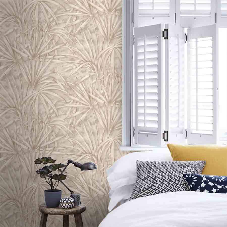 Wallpaper  -  Fine Decor Gold/Cream Palm Tree Glitter Wallpaper - 88759  -  50147577