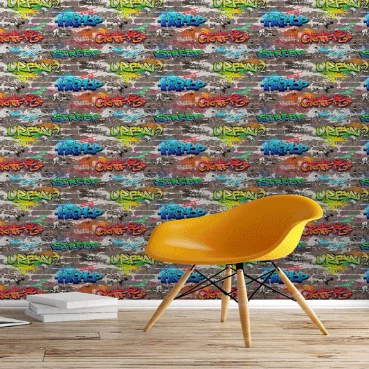 Wallpaper  -  Fine Decor Novelty Graffiti Multi-Coloured Wallpaper - 41582  -  50135331