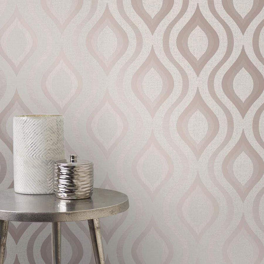 Wallpaper  -  Fine Decor Quartz Droplet Metallic Rose Gold Wallpaper - FD42206  -  50138749