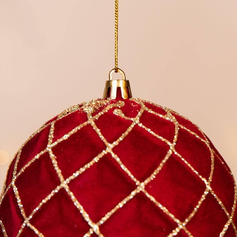Christmas  -  Wine Red Criss-Cross Flocked Bauble - 10cm  -  60005009