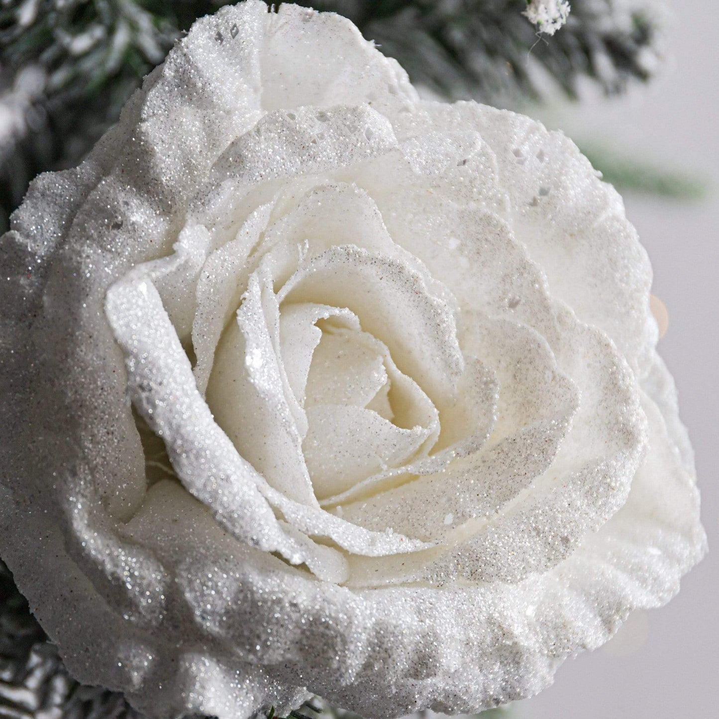 Christmas  -  White Glittery Rose Clip-On Christmas Tree Decoration - 16cm  -  50145251