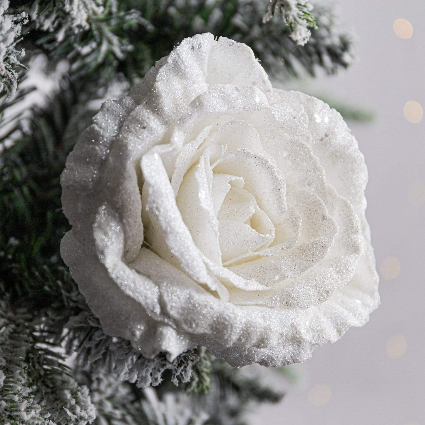 Christmas  -  White Glittery Rose Clip-On Christmas Tree Decoration - 16cm  -  50145251