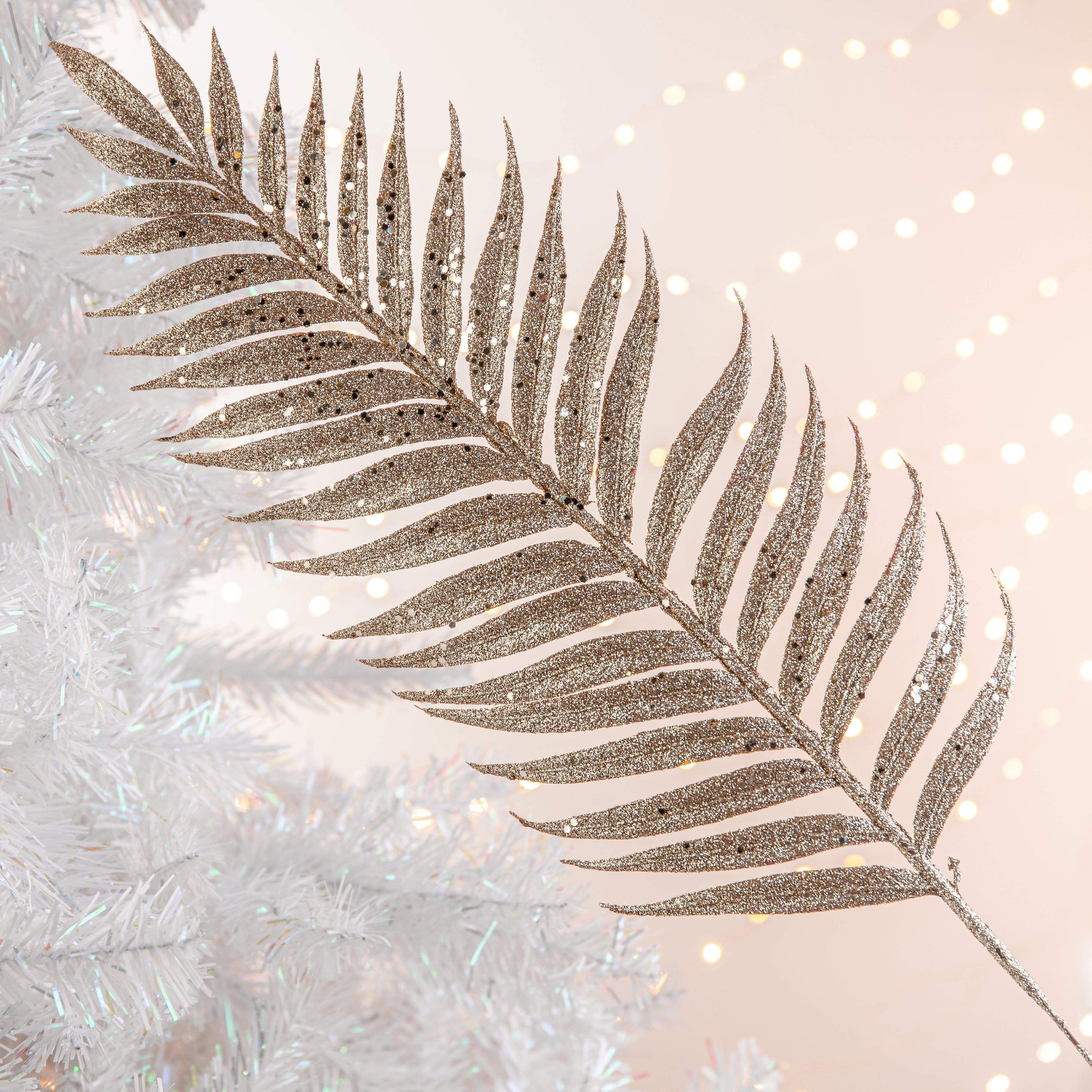 Christmas  -  Champagne Sequin and Glitter Artificial Fern Branch Decoration - 76cm  -  60000909