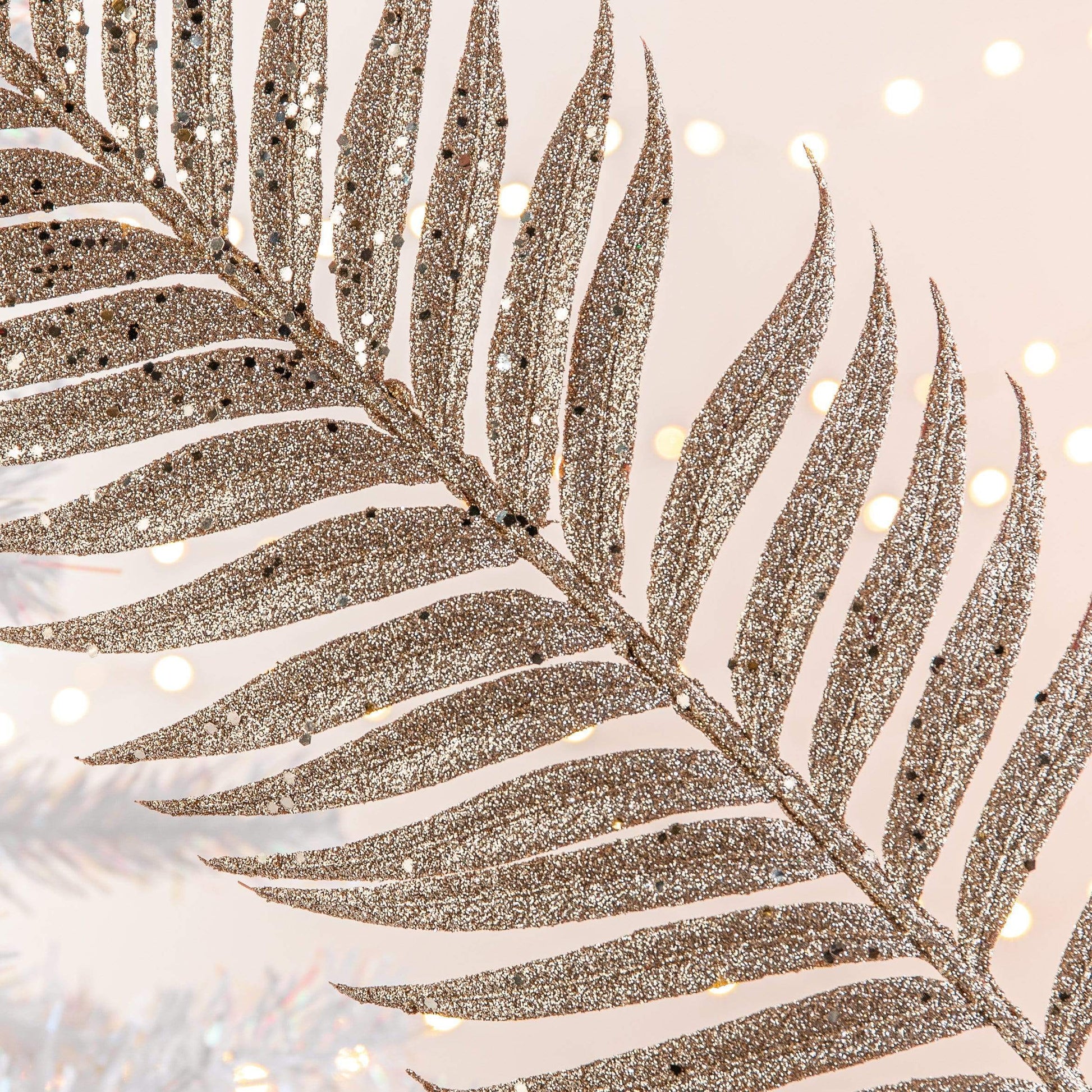 Christmas  -  Champagne Sequin and Glitter Artificial Fern Branch Decoration - 76cm  -  60000909