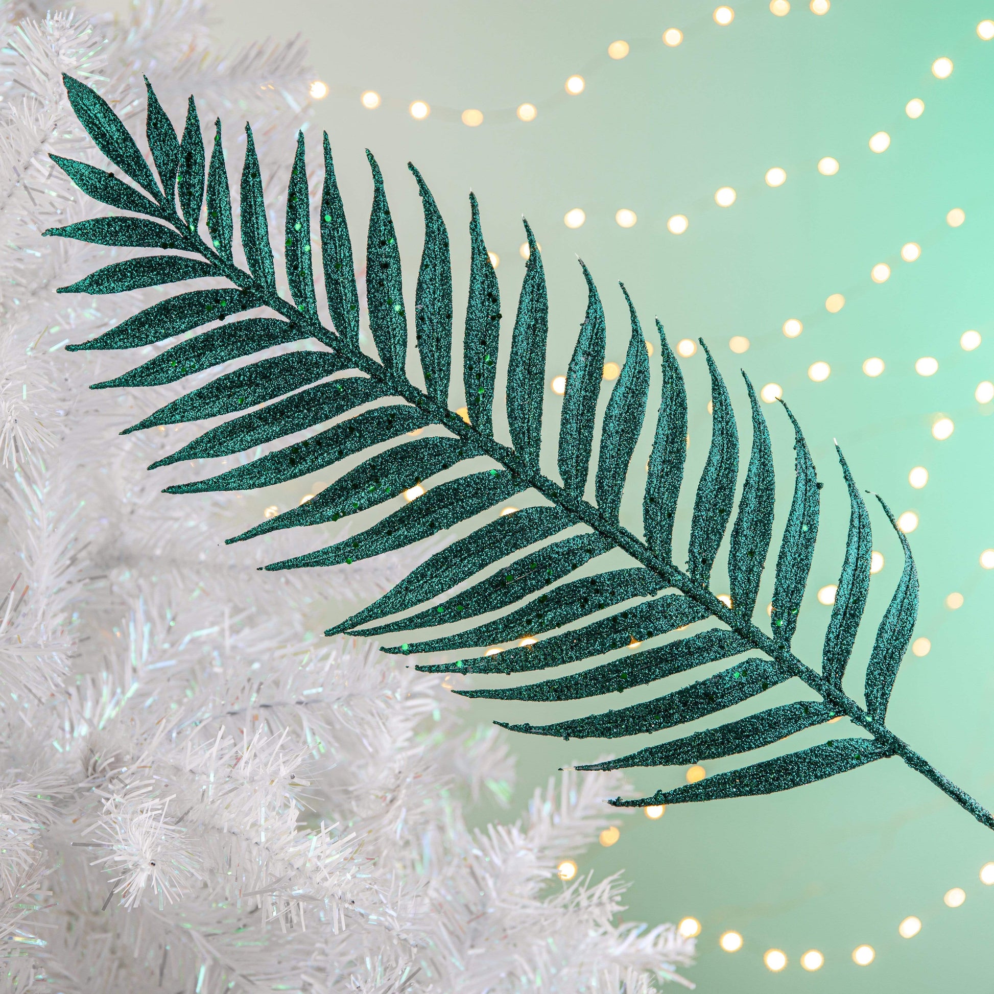 Christmas  -  Green Sequin and Glitter Artificial Fern Branch Decoration - 76cm  -  60000894