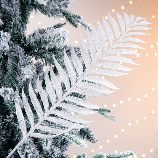 Christmas  -  White Sequin and Glitter Artificial Fern Branch Decoration - 76cm  -  60000910